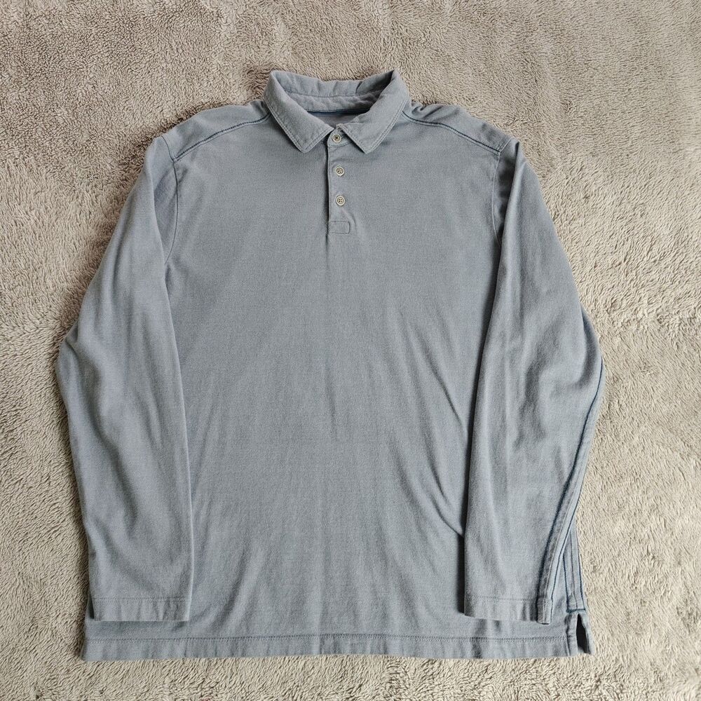 Tommy Bahama Long Sleeve Polo Shirt Men's L Blue Lightweight Cotton Casual Golf